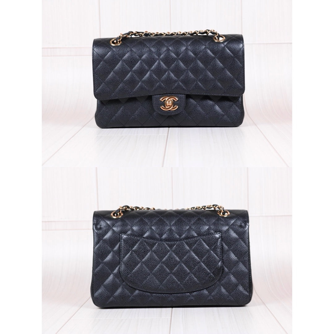 Rank A｜ CHANEL Caviar Skin Matrasse Double Flap 25 Shoulder Bag Black ｜S24040801