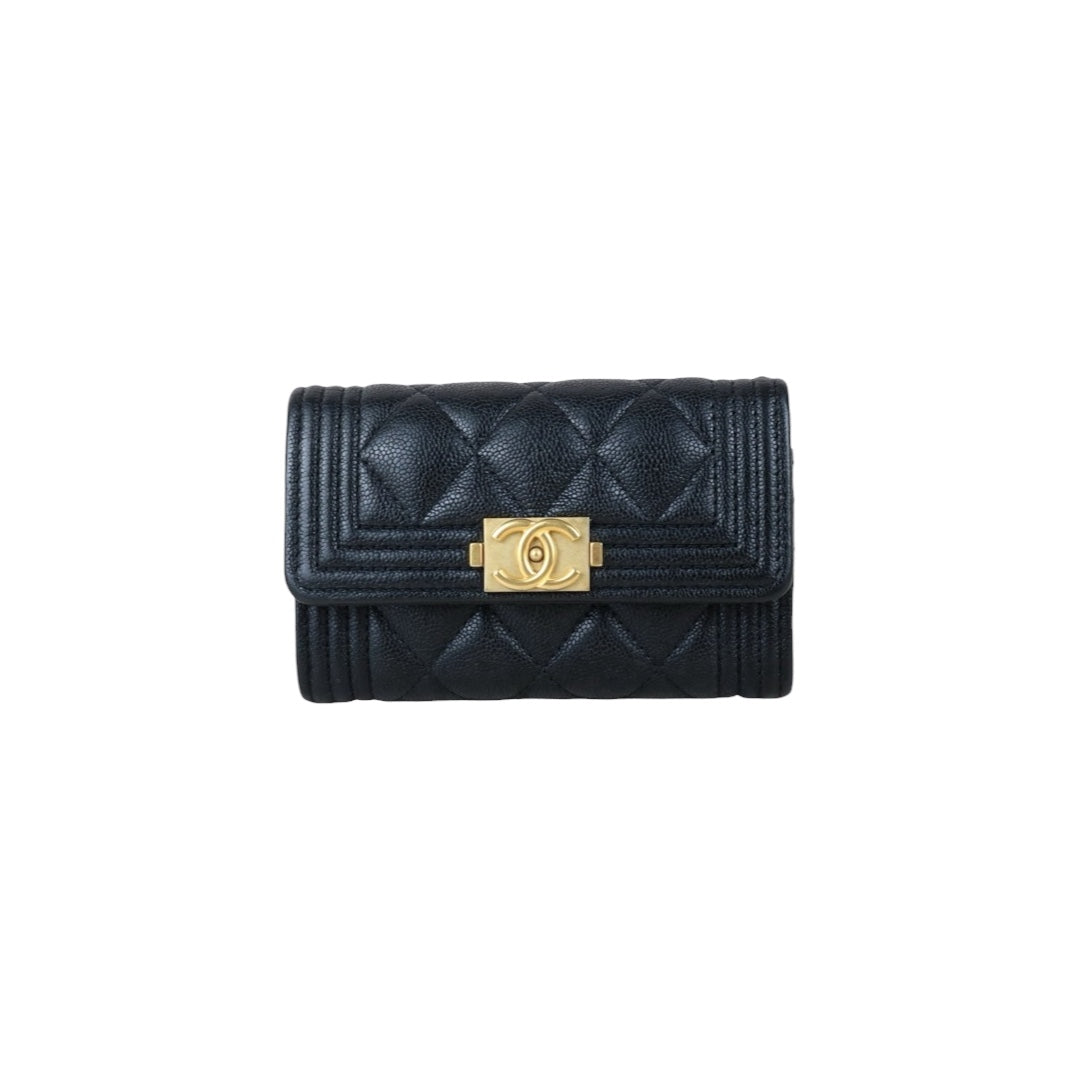 Include Entrupy Certificate of Authenticity｜Excellent（Rank SA）｜Full Set Chanel Caviar Skin Black Leboy Card Holder Made In 2019Year ｜X26051703