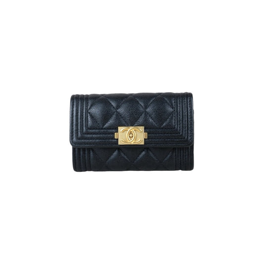 Include Entrupy Certificate of Authenticity｜Excellent（Rank SA）｜Full Set Chanel Caviar Skin Black Leboy Card Holder Made In 2019Year ｜X26051703