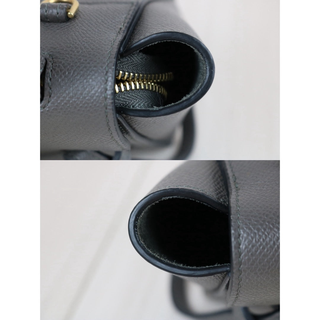 Include Entrupy Certificate of Authenticity｜Very Good ( Rank A)｜CELINE Calf Leather Belt Pico Handbag Shoulder Bag Etoupe Gray｜X26051807