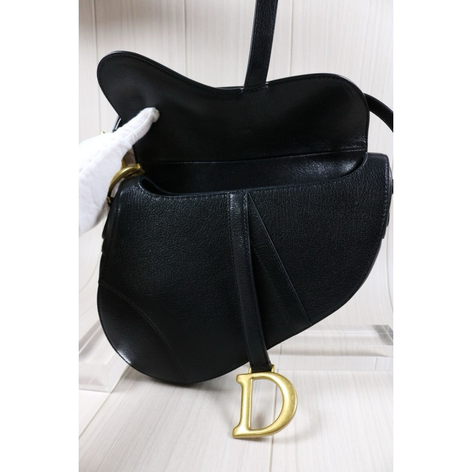 Rank A ｜ Dior Calf Skin Saddle Bag Black Medium ｜S24031502