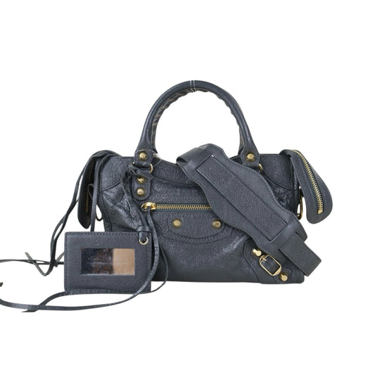 Include Entrupy Certificate of Authenticity｜Very Good ( Rank A)｜Balenciaga Waxed Leather Gaint Classic City Mini Grey HandBag Shoulder Bag ｜Z26100206