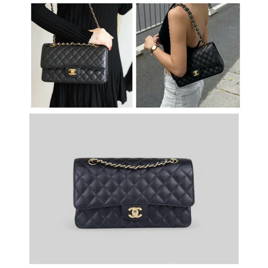 Very Good ( Rank A)｜ CHANEL Caviar Skin Matrasse Double Flap 25 Shoulder Bag Black Made In 2010-2011 Year｜S25032101