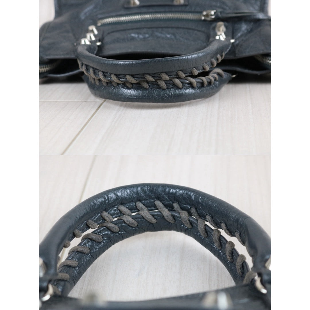 Include Entrupy Certificate of Authenticity｜Good ( Rank AB)｜Balenciaga Waxed Leather Classic City Mini Grey HandBag Shoulder Bag ｜S26070304