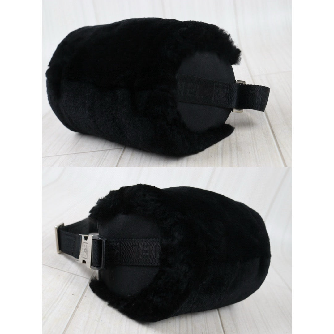 Very Good ( Rank A) ｜ CHANEL Rabbit Fur Canvas Shoulder Bag Black  Made In 2005-2006Year｜W24080703