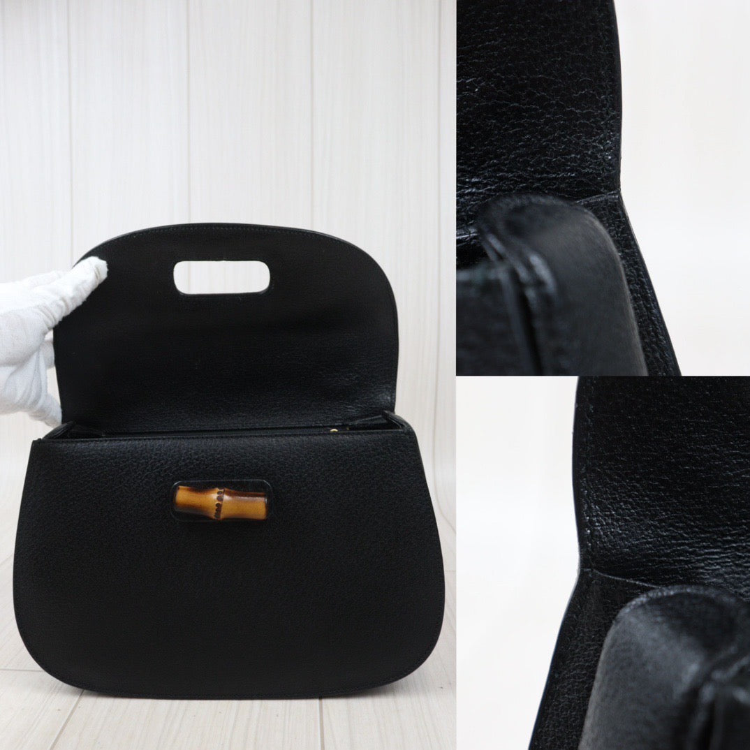 Rank A｜ GUCCI Bamboo Calf Leather Black Hand Bag  With Shoulder Bag ｜24071130