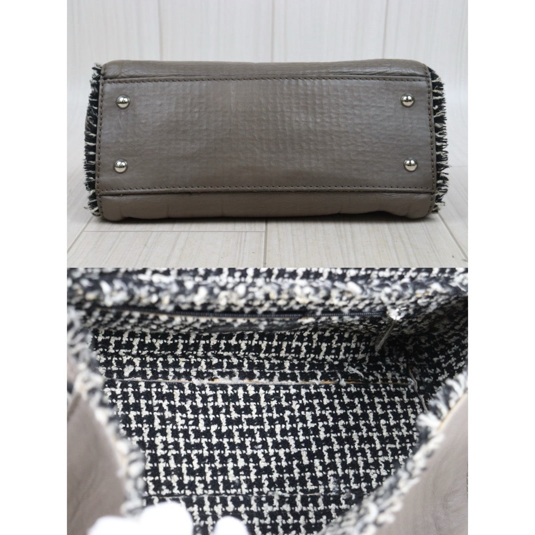 Good ( Rank AB)｜ CHANEL Calf Leather Woolen Matrasse Chain Shoulder Bag Etoupe Gray Made In 2009- 2010Year｜Y25110410