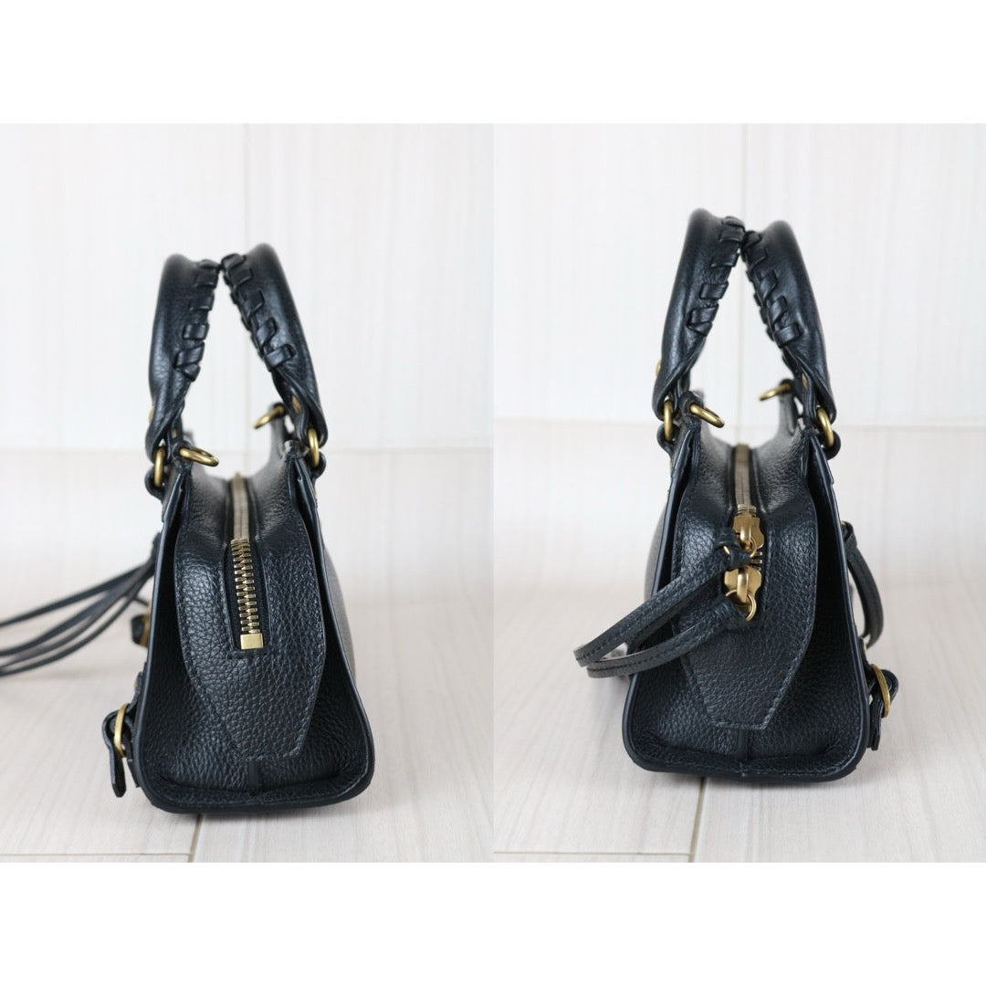 Very Good ( Rank A)｜Balenciaga Calf Leather Mini Neo Classic City Black HandBag Shoulderbag｜S25110331