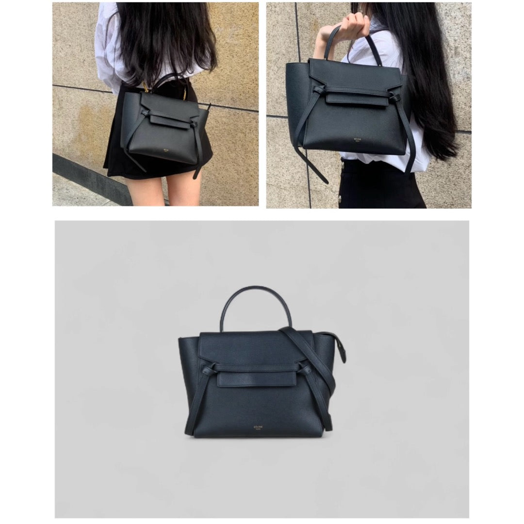 Good ( Rank AB)｜CELINE Leather Calf Belt Micro Handbag Shoulder Bag Black｜B25041505