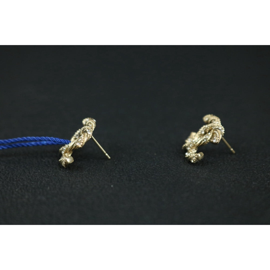 Include Authentic Detective Certificate of Authenticity｜Very Good ( Rank A) ｜CHANEL F14V COCO Mark Braids Rhinestone Earrings Made In 2014 Year｜S26062505