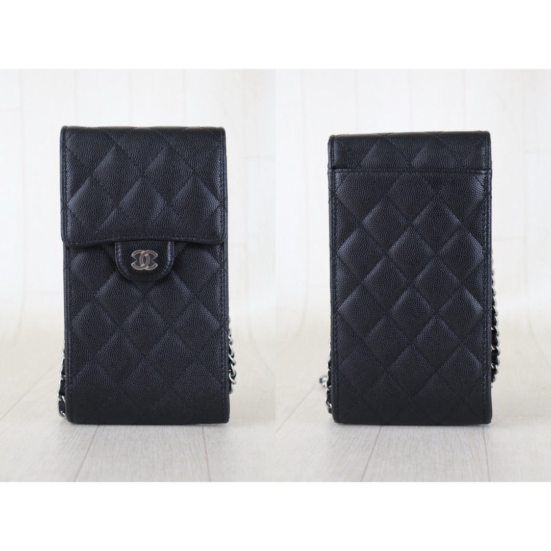 Include Entrupy Certificate of Authenticity｜Very Good（Rank A）｜CHANEL Caviar Skin  Flap Phone Holder Chain Shoulder Bag Black Made In 2021-2022 Year ｜S26090742