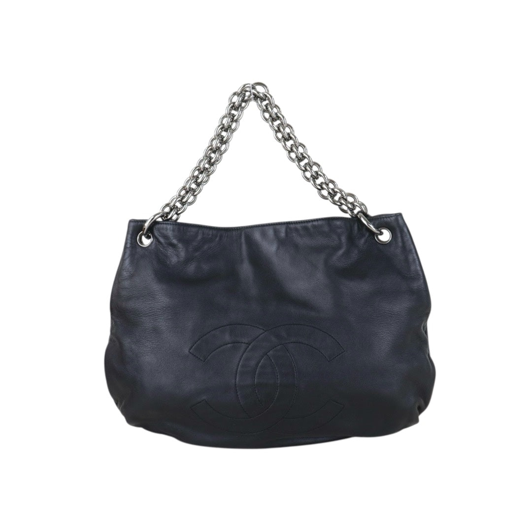 Include Entrupy Certificate of Authenticity｜Very Good ( Rank A)｜ CHANEL Lamb Skin Soft And Chain  Hobo Bag  Black Made In 2006-2008 Year｜S26090736