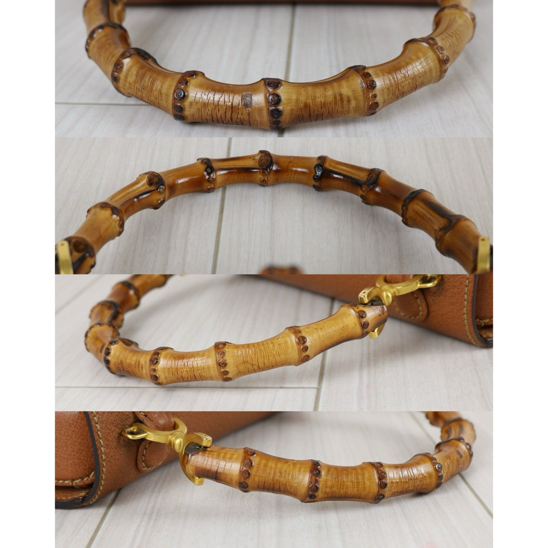Include Entrupy Certificate of Authenticity｜Good ( Rank AB)｜  GUCCI Bamboo Calf Leather Caramel HandBag ShoulderBag ｜S26073107