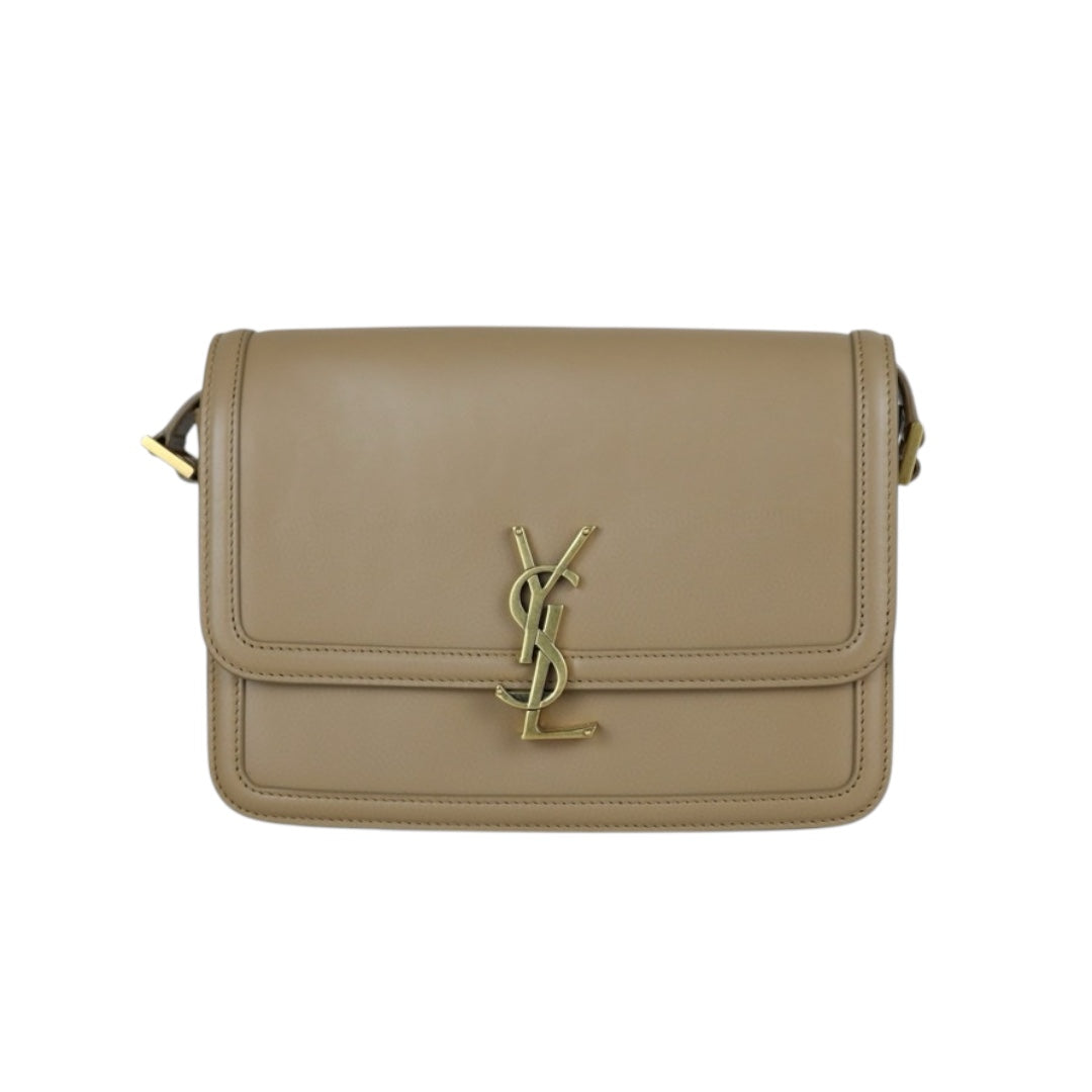 Good ( Rank AB)｜  Saint Laurent YSL Solferino Box leather Beige MM Shoulder Bag ｜B25012206