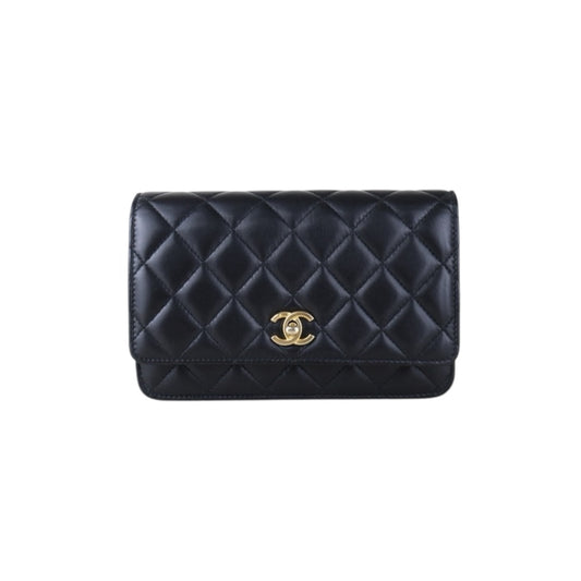 Include Entrupy Certificate of Authenticity｜Very Good ( Rank A)｜CHANEL Lamb Skin WOC Chain Bag Black IC Chips Model｜S26090744