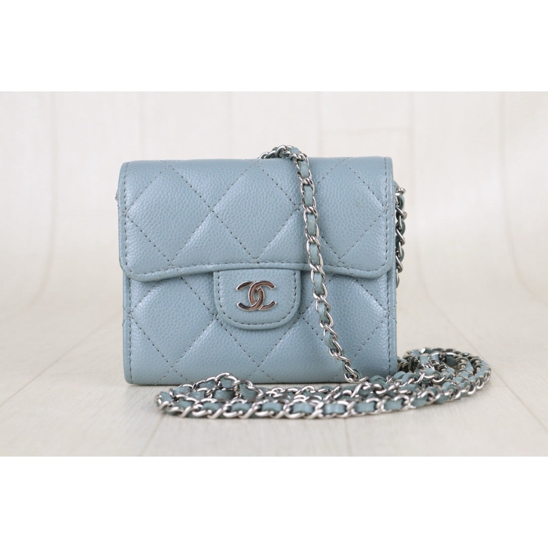 Include Entrupy Certificate of Authenticity｜Very Good ( Rank A)｜CHANEL Caviar Skin Chain Shoulder Bag Blue Made In 2020-2021Year｜S26072536