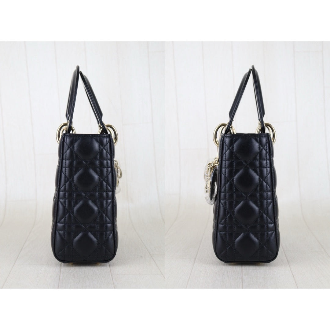 Include Entrupy Certificate of Authenticity｜Very Good ( Rank A) ｜  Dior Lady Dior Lamb Skin 2WAY Handbag Shoulder Bag Black ｜S26030826