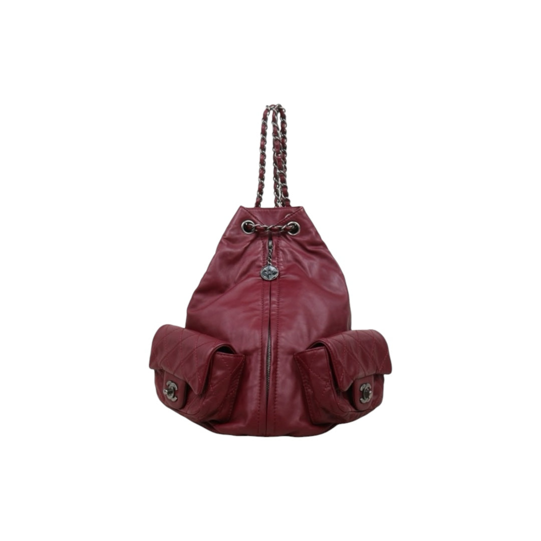 Good ( Rank AB) ｜CHANEL Matrasse Chain Lamb Skin Frog Backpack Dark Red  Made in 2012-2013 Year｜L25111603