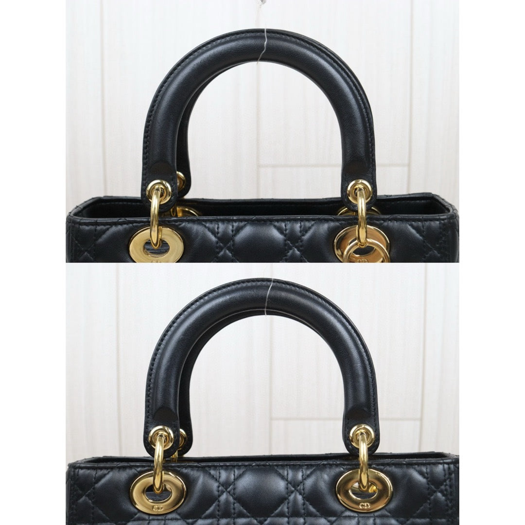 Good ( Rank AB)｜  Dior Lady Dior Lamb Skin 2WAY Shoulder Bag Handbag Black  ｜H25052503