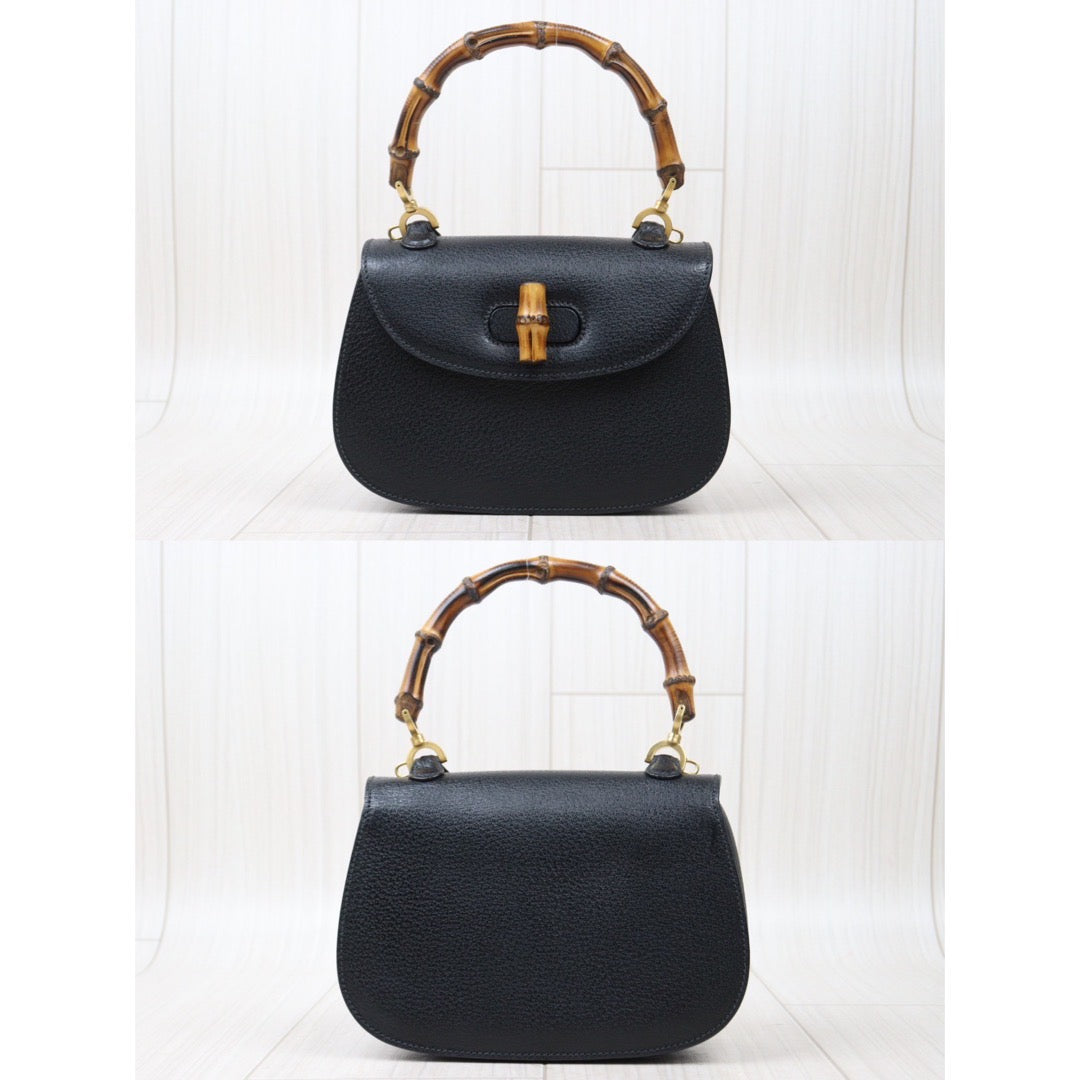 Rank A｜ GUCCI Bamboo Small Calf Leather Black Hand Bag  With Shoulder Bag ｜S24061724