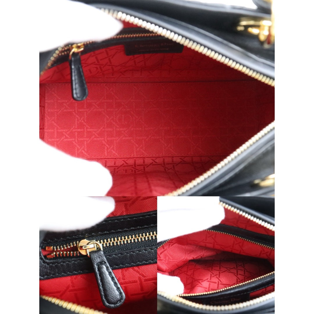 Include Entrupy Certificate of Authenticity｜Good ( Rank AB)｜  Dior Lady Dior Lamb Skin 2WAY Handbag Shoulder Bag Black ｜S26022601