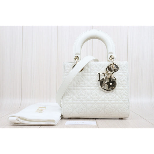 Excellent（Rank SA）｜  Dior Lady Dior Lamb Skin 2WAY  Handbag Shoulder Bag White  ｜H25063018