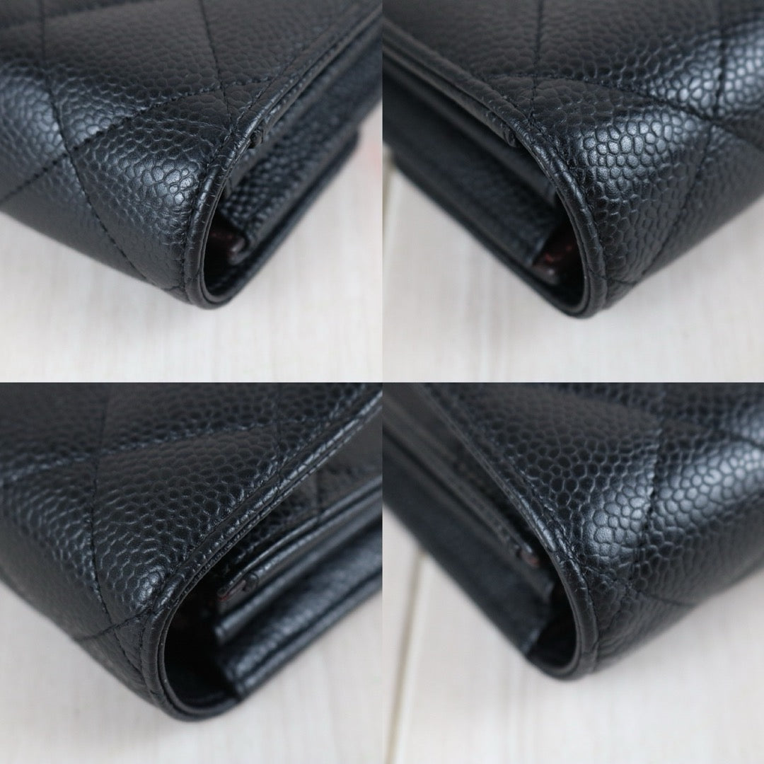Include Entrupy Certificate of Authenticity｜Very Good ( Rank A)｜CHANEL Caviar Skin Black Long Wallet Made In 2014Year｜X26061203