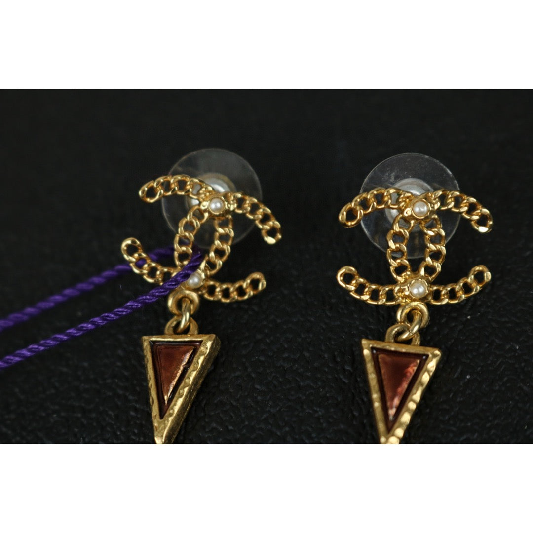Very Good ( Rank A)｜CHANEL Vintage 18K Gold Plating Triangle Pendant Earrings｜F25021105