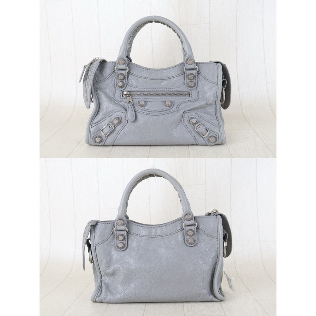 Include Entrupy Certificate of Authenticity｜Very Good ( Rank A)｜Balenciaga Waxed Leather Gaint Classic City Mini Grey HandBag Shoulder Bag ｜S26083014
