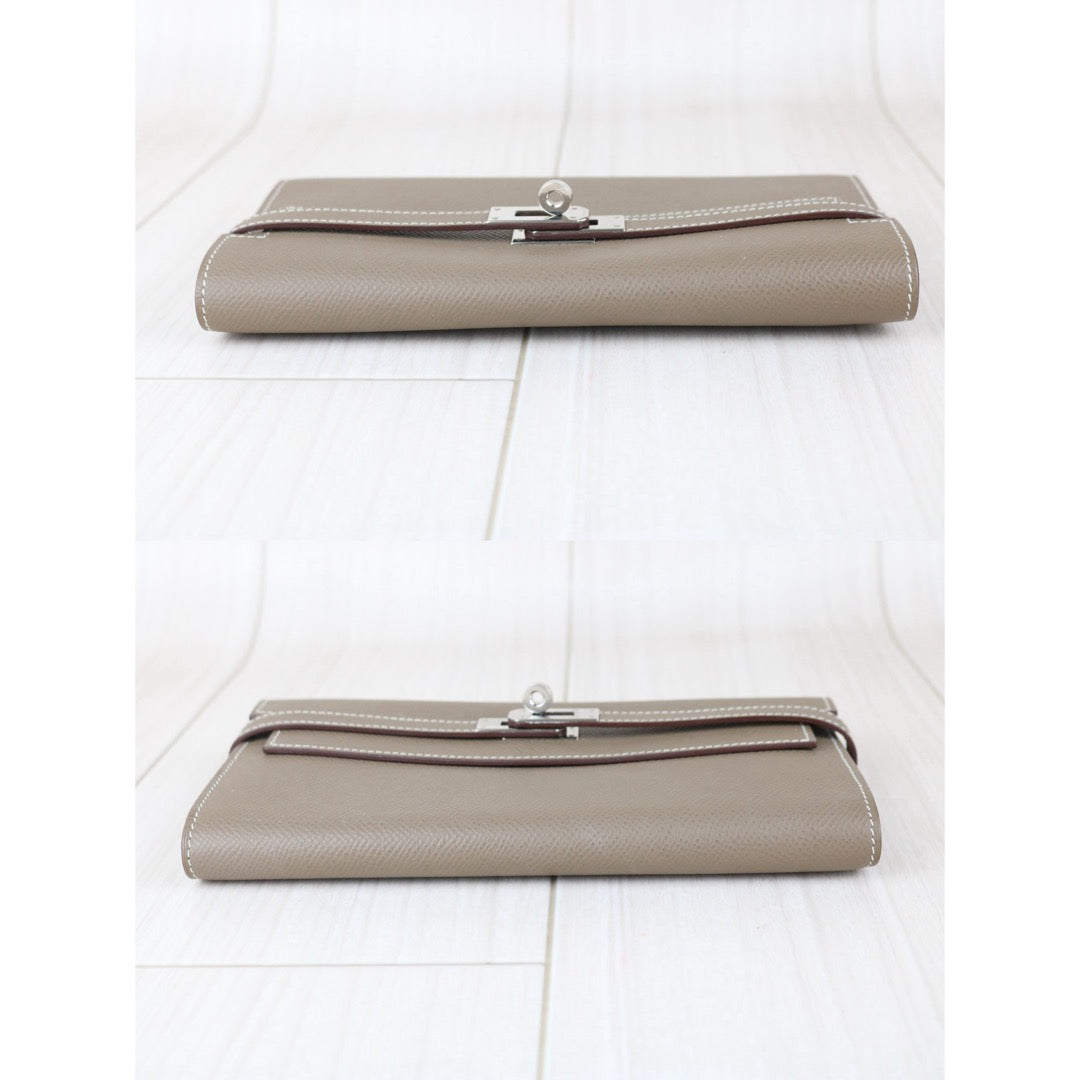 Include Entrupy Certificate of Authenticity｜Good ( Rank AB)｜ HERMES Epsom Kelly Wallet Etoupe Gray X Stamp Made In 2016Year｜X26051704