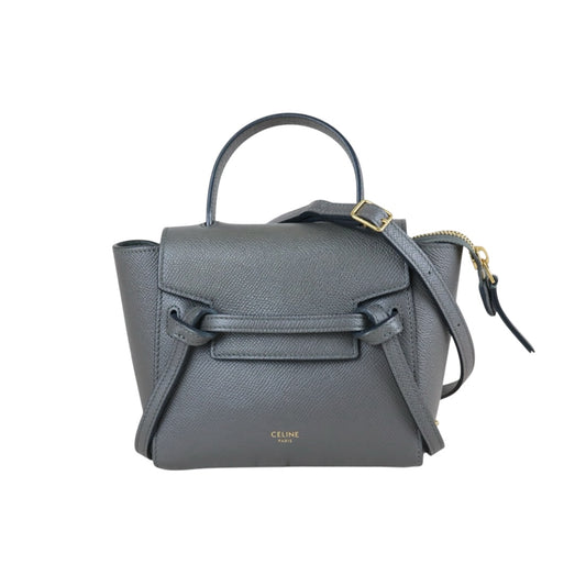 Include Entrupy Certificate of Authenticity｜Very Good ( Rank A)｜CELINE Calf Leather Belt Pico Handbag Shoulder Bag Etoupe Gray｜X26051807