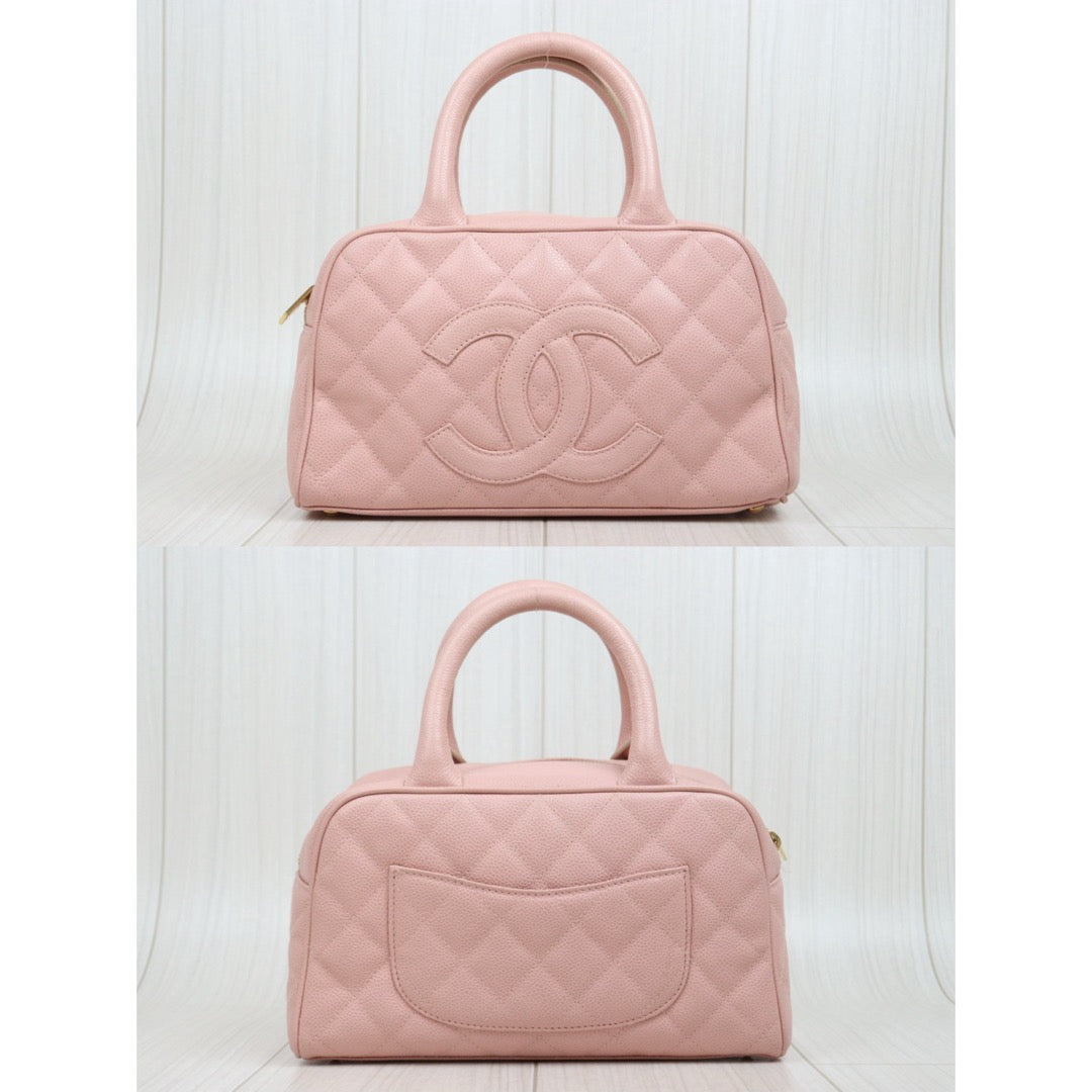 Very Good ( Rank A)｜ CHANEL Caviar Skin Calf Leather Bowling Hand Bag Pink Made In 2003～2004Year｜25122511