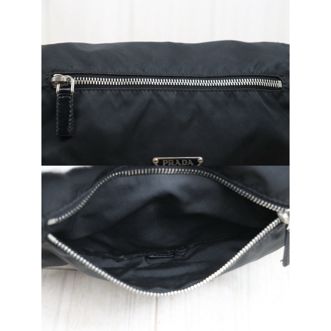 Include Entrupy Certificate of Authenticity｜Good ( Rank AB) ｜Prada  Nylon Black Shoulder Bag  Silver Hardware｜26070203
