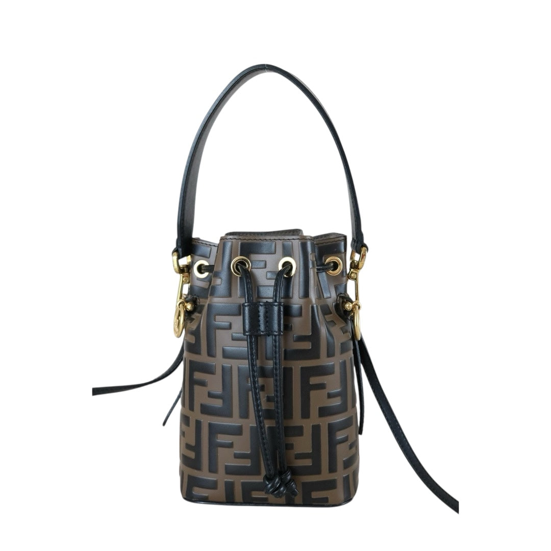 Good ( Rank AB)｜ FENDI Zucca Mini Mon Tresor Calf Leather Bucket bag Shoulder Bag Brown ｜S25122304