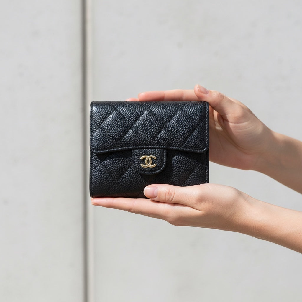 Include Entrupy Certificate of Authenticity｜Very Good ( Rank A)｜ Chanel Caviar Skin Black Wallet Made In 2022 Year ｜S26062512