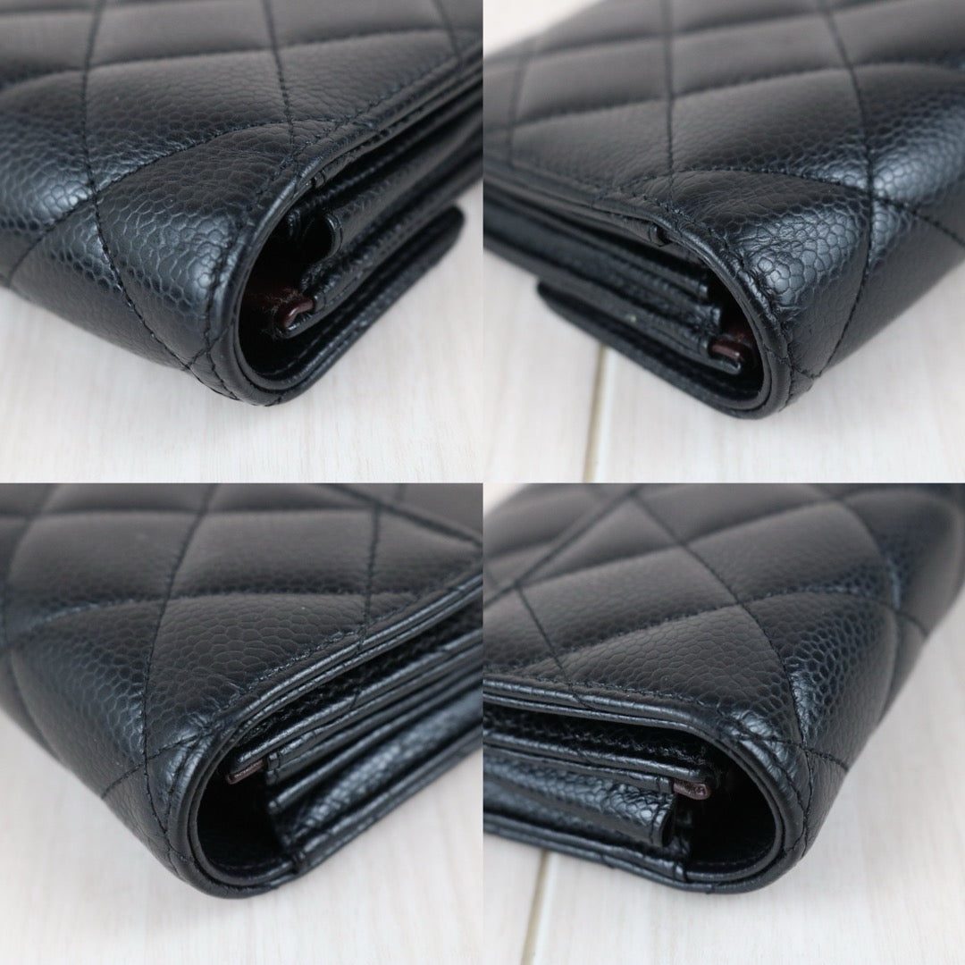 Include Entrupy Certificate of Authenticity｜Very Good ( Rank A)｜CHANEL Caviar Skin Black Long Wallet Made In 2015-2016Year｜S26050801