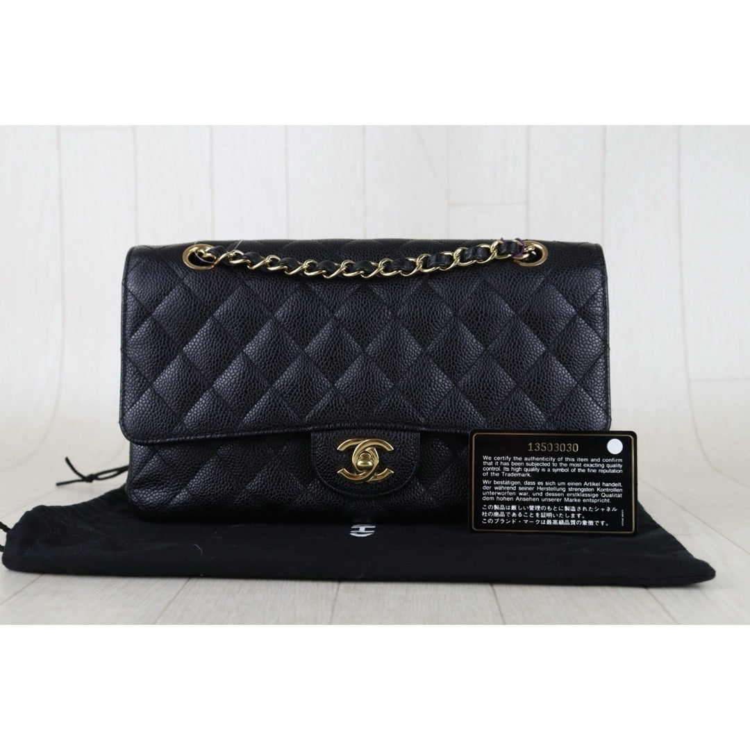 Include Entrupy Certificate of Authenticity｜Very Good ( Rank A)｜ CHANEL Caviar Skin Matrasse Chain Double Flap 25 Shoulder Bag Black Made In 2009-2010Year  ｜S26051514