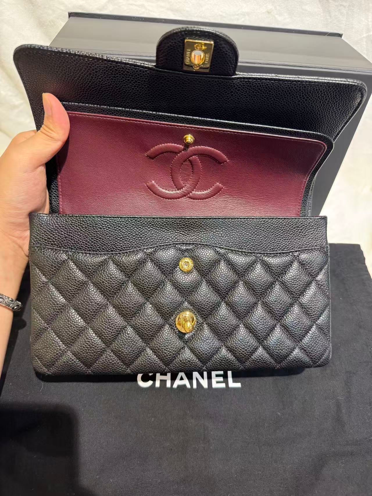 Include Entrupy Certificate of Authenticity｜Very Good ( Rank A)｜CHANEL Caviar Skin Matrasse Chain Double Flap 25 Shoulder Bag Black