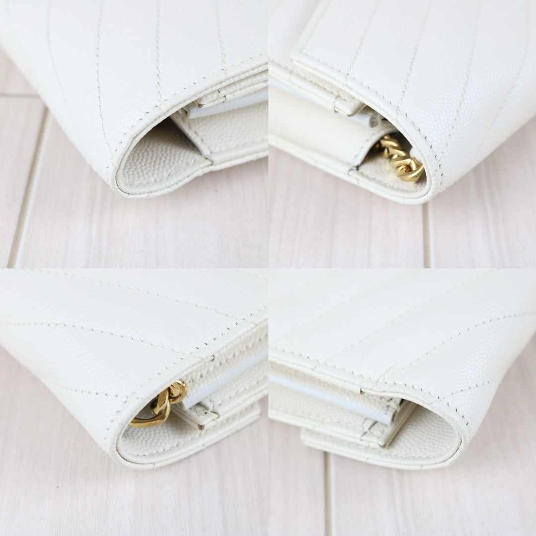 Include Entrupy Certificate of Authenticity｜Very Good ( Rank A)｜ Saint Laurent YSL Caviar Skin Shoulder Bag White MM｜X26041417