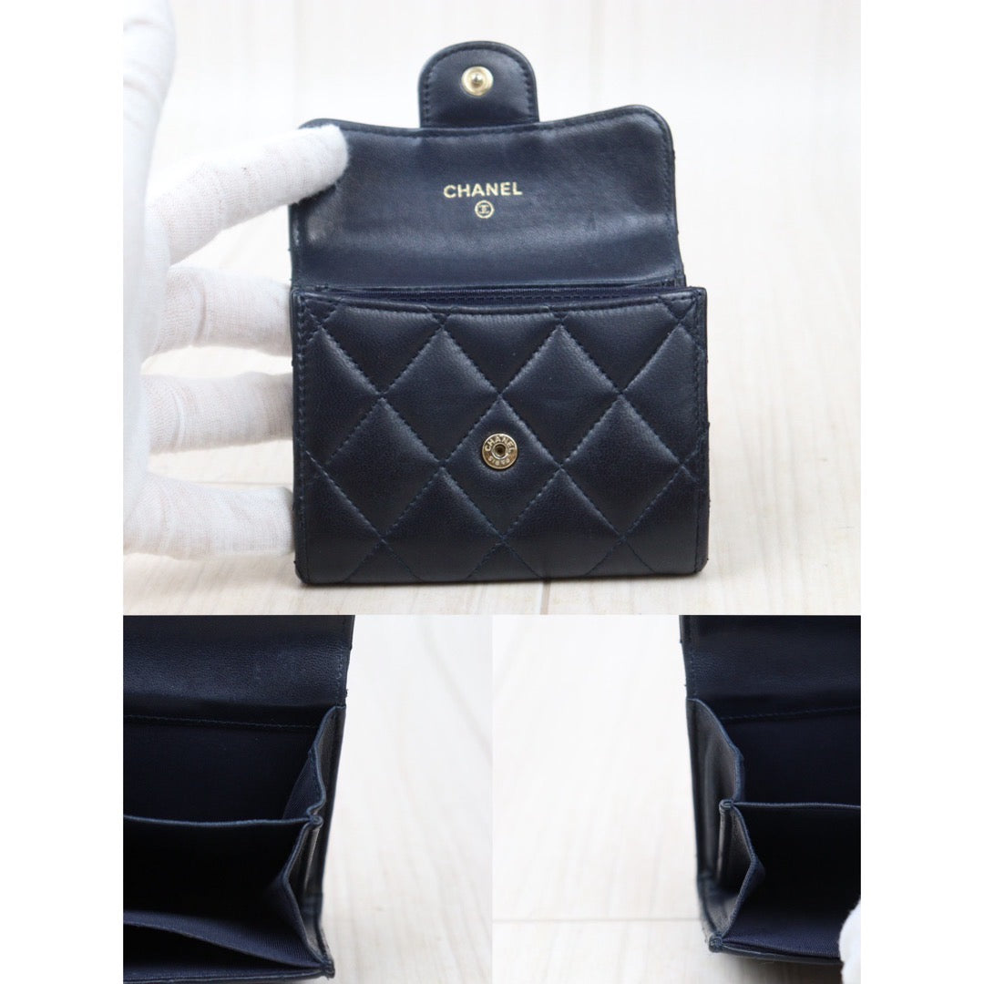 Rank AB｜Chanel Lamb Skin Wallet Navy Made in 2014-2015 Year｜V24061701