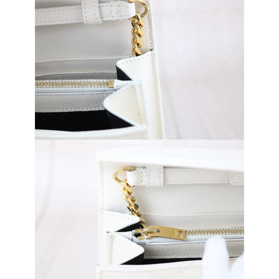 Include Entrupy Certificate of Authenticity｜Very Good ( Rank A)｜ Saint Laurent YSL Caviar Skin Shoulder Bag White MM｜X26041417