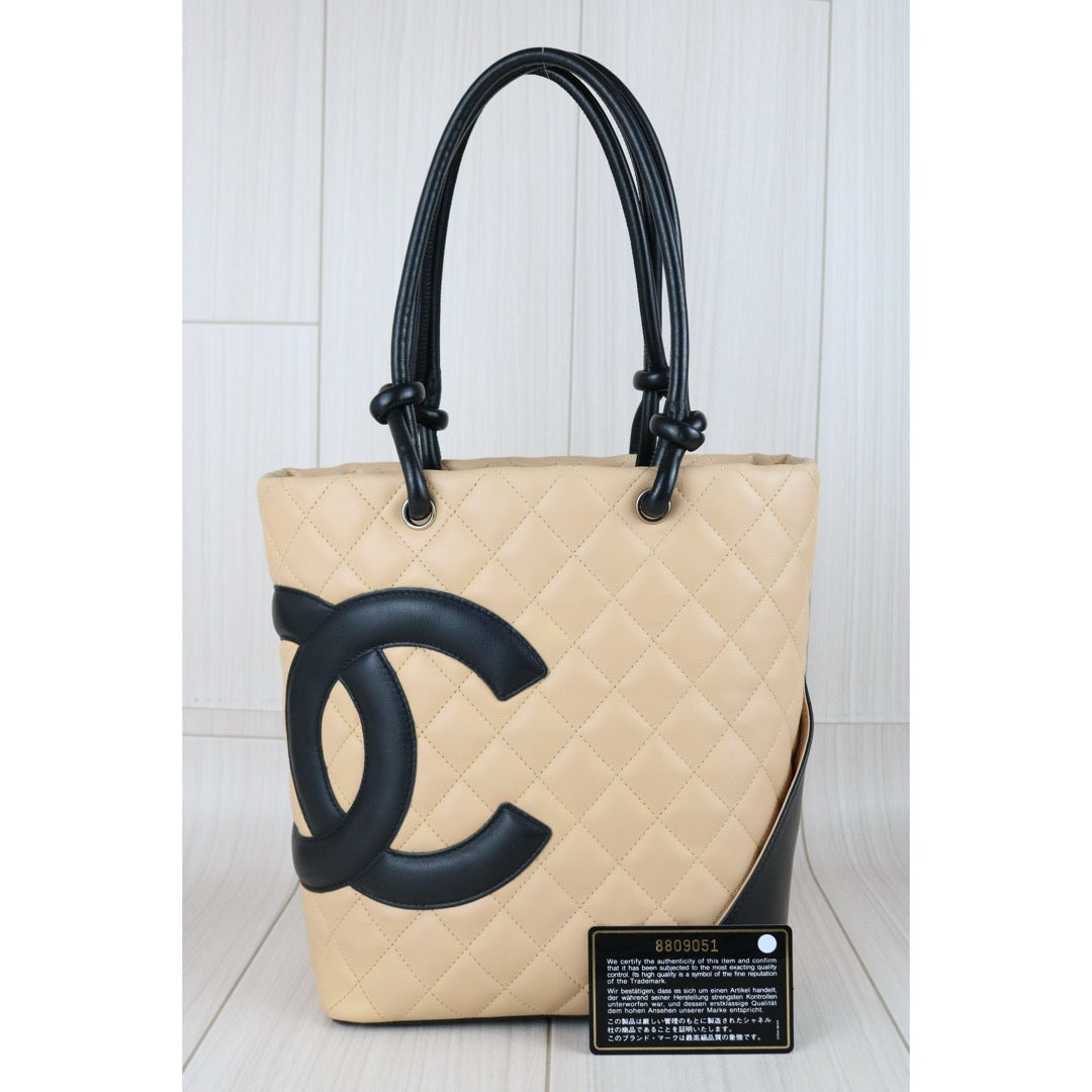 Include Entrupy Certificate of Authenticity｜Good ( Rank AB)｜ CHANEL Cambon Line Calf Leather Tote Bag Beige Made In 2003-2004Year｜Y26051521