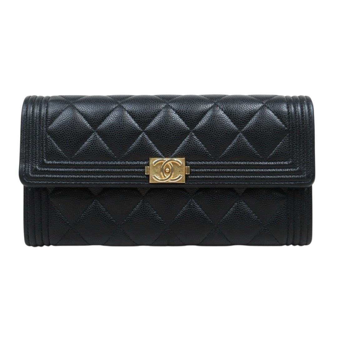 Good ( Rank AB) ｜CHANEL Leboy Caviar Skin Black Long Wallet Made In 2020Year｜25111304