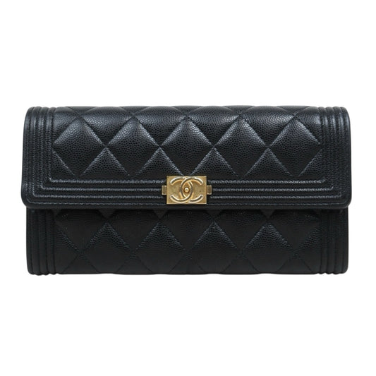 Good ( Rank AB) ｜CHANEL Leboy Caviar Skin Black Long Wallet Made In 2020Year｜25111304