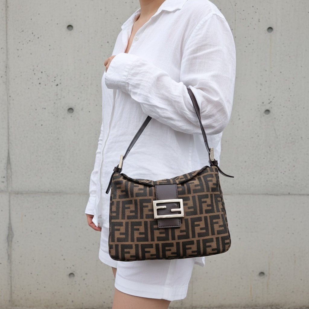 Include Entrupy Certificate of Authenticity｜Very Good ( Rank A)｜ FENDI Zucca Mamma Baguette Shoulder Bag ｜26070910