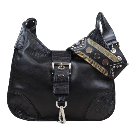 Rank A｜Prada Black Crocodile Leather Sheepskin Shoulder Bag｜Q23121909