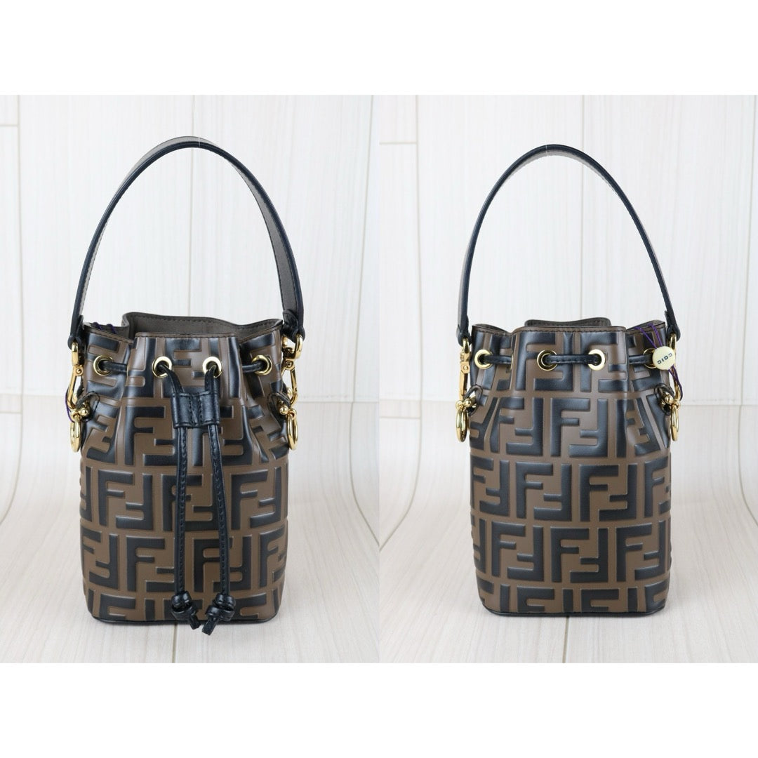 Very Good ( Rank A)｜ FENDI Zucca Calf Leather Mini Mon Tresor Bucket bag Shoulder Bag Brown ｜S25110319