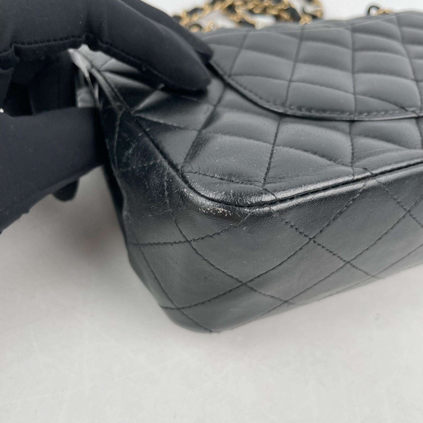 ( Rank B)｜ CHANEL Lamb Skin Matrasse Double Flap 25 Shoulder Bag Black