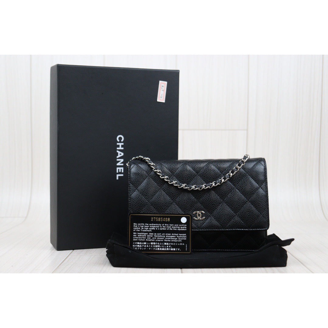 Rank A｜ CHANEL Matelasse Caviar Skin Chain Wallet Black Silver Hardware Made in 2019 Year ｜S24031804