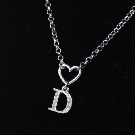 Rank A ｜ Dior Heart＆D Necklace Silver Plated ｜V23080604